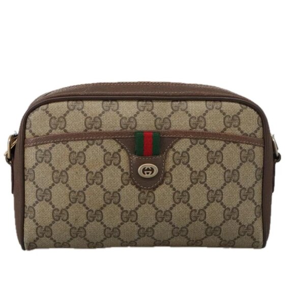 GUCCI GG Supreme Web Sherry Line Shoulder Bag PVC Beige - Picture 2 of 16